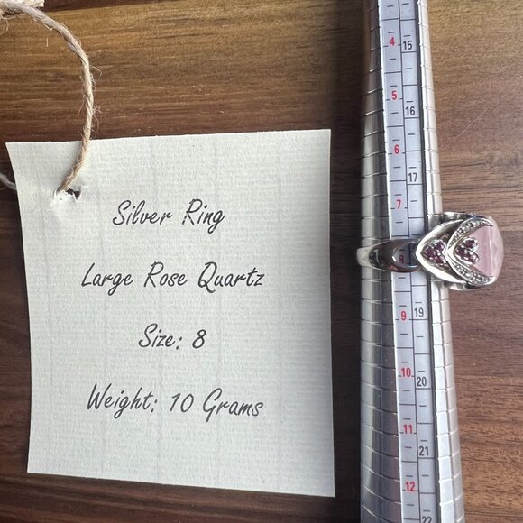 Sterling Silver Rose Quartz Ring with heart designs Size 8 - Picture 11 of 11